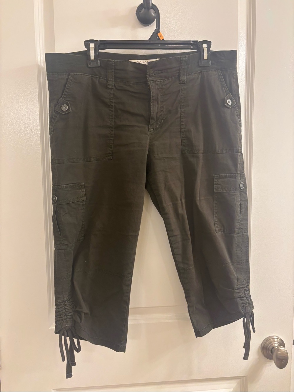 Women’s Olive Cargo Capris with Drawstring Hem -